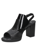Sandalia negra de cuero para mujer, diseño elegante con taco bloque y confort inigualable.