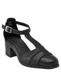 Zapato de mujer negro de cuero estilo T-bar con diseño elegante y clásico, ideal para eventos formales y semiformales.