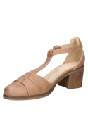 Zapato de cuero camel para mujer, estilo retro con detalles modernos y costuras sofisticadas, ideal para citas elegantes.