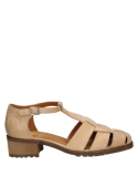 Calzado casual de cuero camel para mujer, estilo gladiadora con suela sólida y taco medio cuadrado para mayor estabilidad.