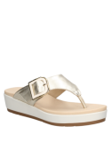 Sandalia de cuero dorada para mujer, diseño minimalista con plataforma, ideal para un estilo casual chic.