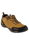 zapatilla de trekking camel para hombre con refuerzos en talón y puntera, asegurando durabilidad y protección en exteriores.