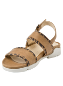 Sandalia de cuero camel, estilo casual para mujer, con estampado audaz y suela resistente, perfecta para paseos y salidas.
