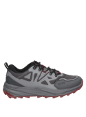 Zapatilla de trail running gris para hombre, adecuada para caminatas por cerro, con diseño moderno y funcional.