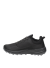 Zapatilla negra de trail running para hombre, con cordones gruesos que aportan un toque deportivo y diseño funcional.