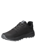 Zapatilla negra de trail running para hombre, corte bajo, movilidad y estilo robusto para actividades al aire libre.
