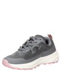 Zapatilla gris de mujer para trail running, estilo athleisure, materiales sintéticos y textiles, ideal para exteriores.