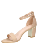 Sandalia nude de mujer, diseño moderno con tira frontal y hebilla, ideal para un look casual chic semiformal.