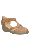 Sandalia de cuero café con taco cuña de 7 cm para mujer, estilo informal.