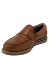 Mocasín de cuero café para hombre, diseño clásico atemporal con detalles elegantes y versátiles para el día a día.