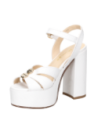 Sandalia de cuero blanco para mujer con plataforma alta y taco grueso, diseño elegante con correas cruzadas en el frente.