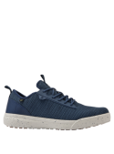 Zapatilla azul casual para hombre con diseño moderno y funcional, tejido exterior de malla deportiva y suela moteada.