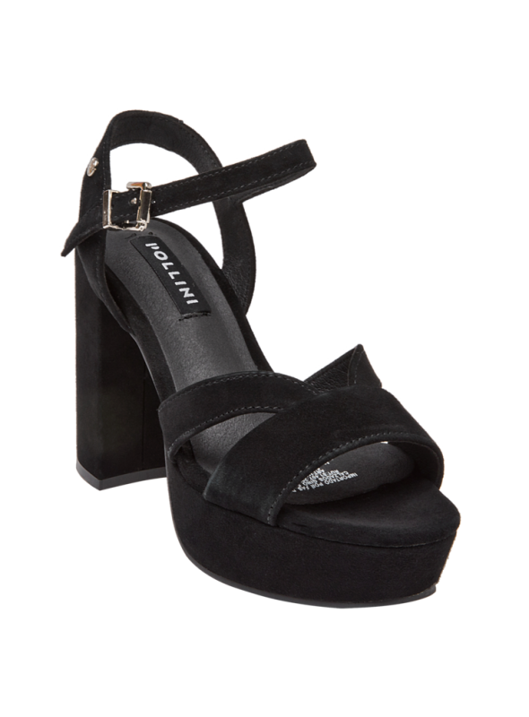Sandalia negra de cuero con tiras cruzadas, ideal para eventos formales o semi-formales.