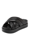 Sandalia de cuero negro estilo chunky para mujer, perfecta para combinar con looks casuales urbanos.