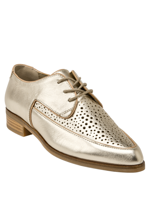 Diseño elegante en cuero oro, zapato casual femenino Pollini I215 con taco plano de 2.7 cm.