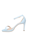 Elegante sandalia celeste de punta cuadrada, tira delantera ajustable sobre los dedos, perfecta para ocasiones chic.