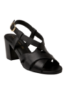 Sandalia de cuero negro con taco cuadrado de altura media, perfecta para ocasiones semi-formales.