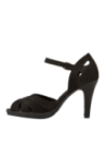 Sandalia negra de cuero, diseño clásico, ideal para cóctel y faldas elegantes. Destaca tu feminidad.