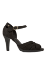 Sandalia negra de cuero para mujer, elegante y formal, con tiras entrecruzadas en el empeine.