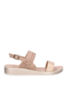 Sandalia de mujer, color rosado, estilo minimalista con soporte adicional y plataforma media para mayor comodidad.