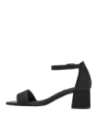 Elegante sandalia de cuero negro, minimalista, adecuada para bodas o cenas, ajustable con hebilla metálica.
