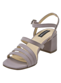 Sandalia de cuero lila para mujer con taco de bloque, ofreciendo estabilidad y un toque chic a cualquier atuendo.