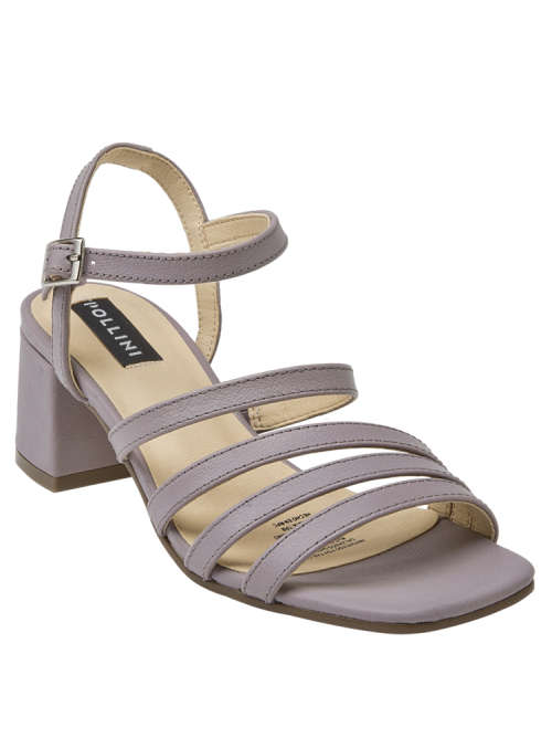 Elegante sandalia lila de cuero con hebilla ajustable en el tobillo, perfecta para ocasiones semi-formales y comodidad.