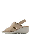 Sandalia de cuero beige para mujer, casual y cómoda, con punta abierta y forro suave de PU.