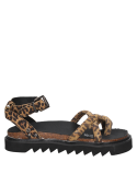 Sandalia de cuero para mujer, animal print, suela dentada, ideal para eventos casuales al aire libre.