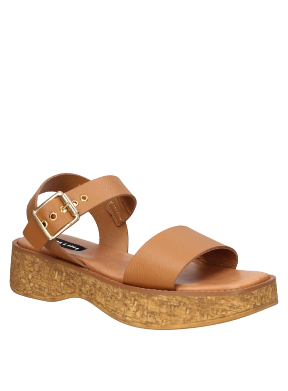 "Sandalia negra casual de mujer, cuero, suela gruesa tipo plataforma, correas anchas cruzadas