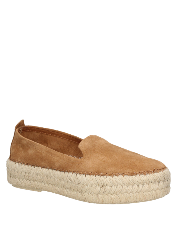 Alpargata negra de cuero para mujer, estilo casual, diseño minimalista y plataforma de yute trenzado.