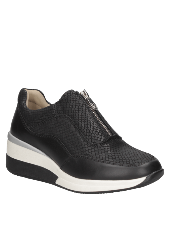 zapatilla de cuero blanco para mujer con diseño moderno y minimalista, estilo slip-on y cierre decorativo superior