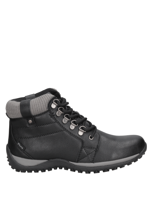 Botín escolar negro para niño de cuero y textil, ideal para el uso diario.