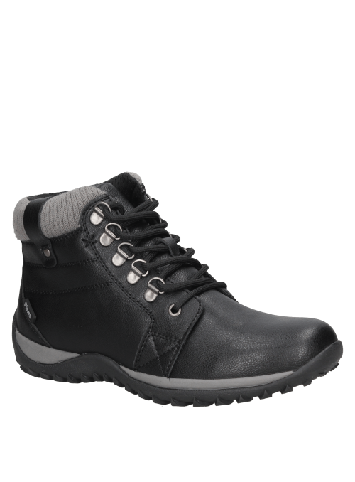 Botín escolar negro para niño de cuero y textil, ideal para el uso diario.