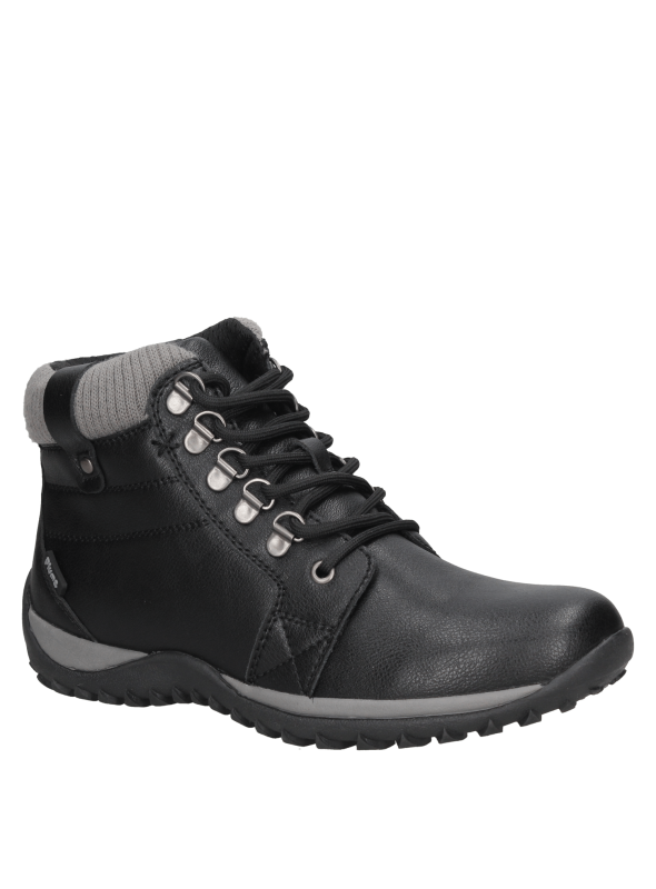 Botín escolar negro para niño de cuero y textil, ideal para el uso diario.