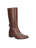 Bota de cuero marrón para mujer, estilo casual chic, ideal para eventos semiformales que requieran comodidad y elegancia.
