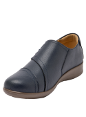 Zapato azul de cuero para mujer, estilo casual, ideal para el trabajo o eventos especiales.