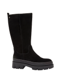 Bota casual de cuero gamuzado negro, suela robusta, perfecta para salidas informales y días fríos.