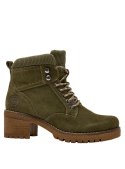 Botín verde de mujer con suela antideslizante, perfecto para caminar en la ciudad o paseos al aire libre en días fríos.
