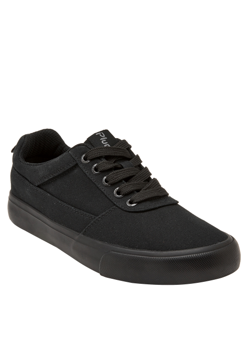 Calzado colegial negro de estilo urbano para niño, con cordones y ojales metálicos, perfecto para actividades cotidianas.