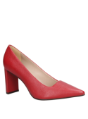 Zapato casual de cuero rojo para mujer, elegante con taco bloque y forro suave.