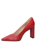 Zapato rojo de cuero para mujer, estilo casual, con taco bloque de 8 cm y punta puntiaguda.