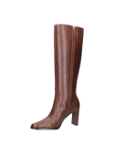 Bota de cuero café para mujer, estilo casual, caña alta sin decoraciones, ideal para eventos formales o semi-formales.