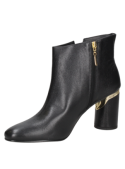 Botín negro de cuero premium, estilo casual para mujer, con taco bloque y punta redonda, sofisticado y elegante.