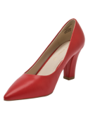 Zapato stiletto rojo de mujer, estilo sofisticado y minimalista, tacón delgado y alto en cuero para un look elegante.