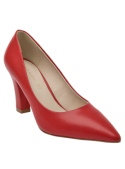Zapato stiletto rojo de mujer, diseño clásico en cuero, ideal para ocasiones formales con su silueta estilizada.