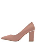 Cuero rosado en zapato de mujer, casual y formal, con forro de PU y taco bloque.