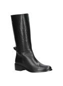 Bota negra de cuero para mujer, estilo casual chic, diseño clásico y elegante, caña alta, ideal para looks diarios.