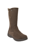 Bota de cuero gamuzado marrón para mujer, perfecta para un look moderno y juvenil en invierno.