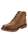 Botín de cuero camel para hombres, diseño clásico casual, adecuado para jeans y climas variados.
